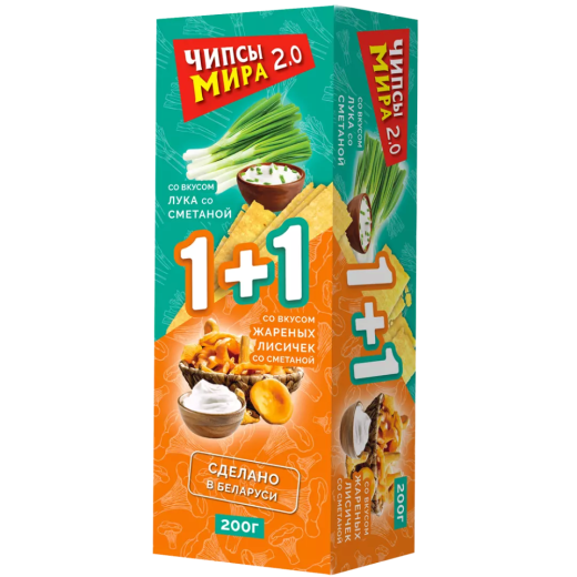 Чипсы картофельные «Чипсы Мира 2.0» со вкусом лука со сметаной + со вкусом жареных лисичек со сметаной