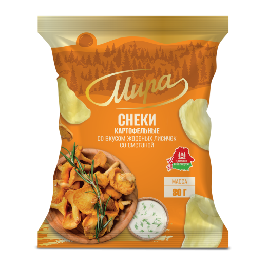 Снеки картофельные «Мира» 80гр. со вкусом жареных лисичек со сметаной